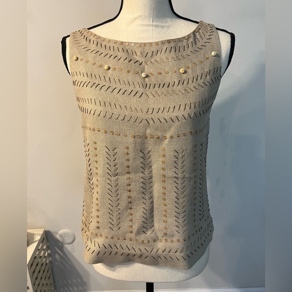Ellen Tracy White Embellished Sleeveless Tank Top - Picture 2 of 7